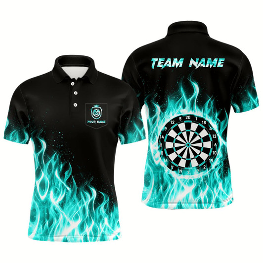 Goofygear Turquoise Fire Flame Dart Shirt With Pocket For Men Custom Dart Team Jersey
