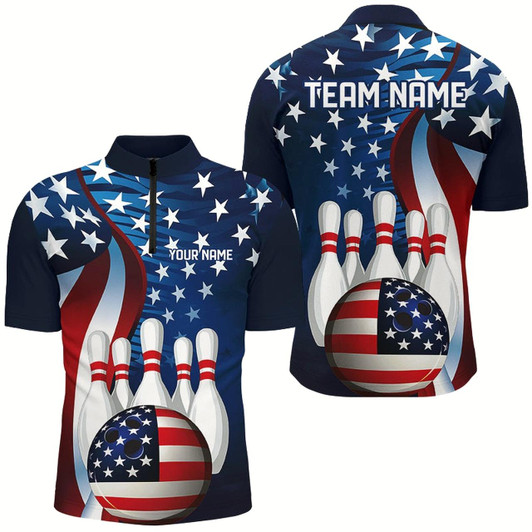 Goofygear American Flag Custom Patriotic Bowling Shirts For Men, Team Bowling League Shirts Uniform Style 4