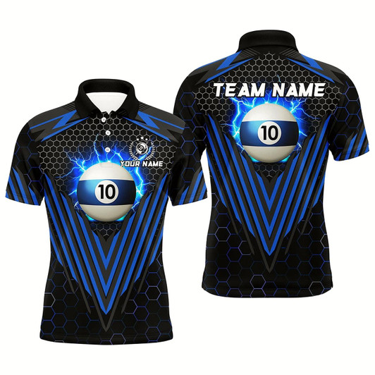 Goofygear Personalized Blue 10 Ball Pool Lightning Custom Billiard Shirt For Men, Team League Billiard Jersey