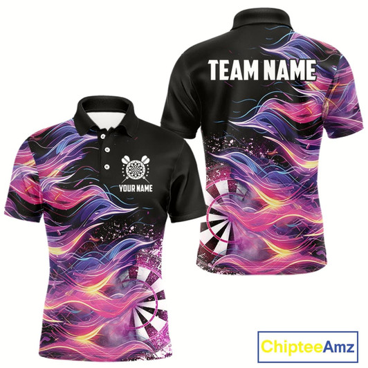 Goofygear Funny Pink Flame Dart Shirt With Pocket Option For Men Custom Darts Jersey
