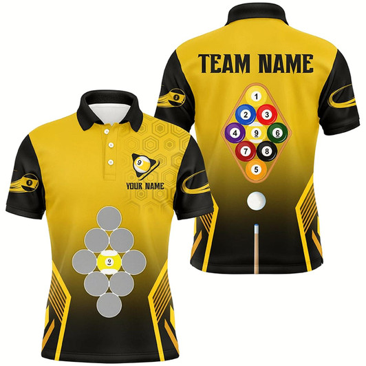Goofygear Personalized Yellow Black 9 Ball Pool Billiard Shirts For Men Custom 9 Ball Team Jerseys Shirts