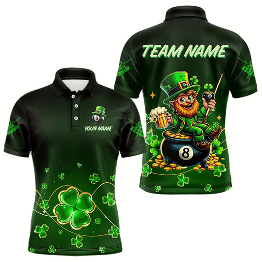 Goofygear Personalized Funny Green Luckiest Shamrock Men Billiard Shirt Custom St Patrick Day Billiard Jersey