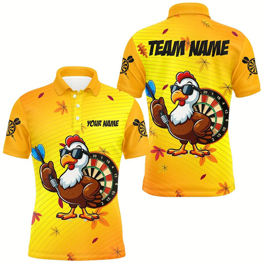 Goofygear Yellow Funny Turkey Men Darts Shirts Custom Thanksgiving Shirts For Darts Lover, Darts Jerseys