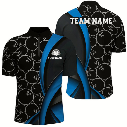 Goofygear Custom Blue Bowling Team Shirts For Men , Bowling Ball Tournament Jerseys