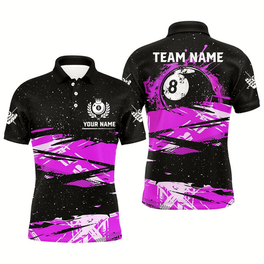 Goofygear Custom Purple Grunge Billiard 8 Ball Jerseys Shirts For Men, Personalized Billiard Pool Player Gift