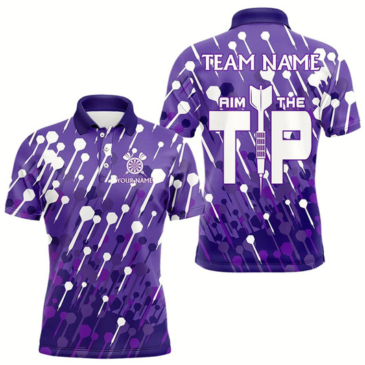 Goofygear Aim The Tip Arrow Pattern Custom Dart Shirts For Men, Funny Dart Team Shirts Dart Jerseys Purple Style 1