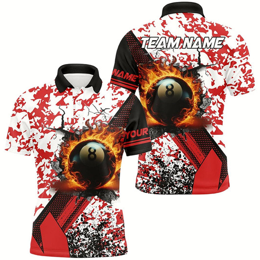 Goofygear Custom 8 Ball Pool Fire Billiard Shirts For Men, Red Grunge Camo Billiard Shirts Jersey For Team