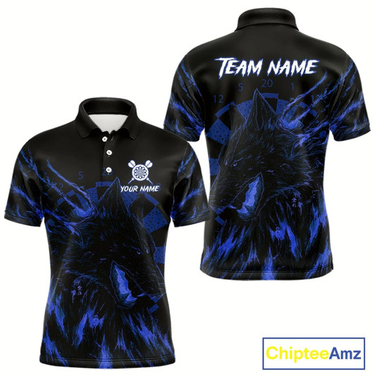 Goofygear Custom Black-Blue Wolf Grunge Dart Jersey For Men Horror Grunge Dart Team Jerseys Style 1