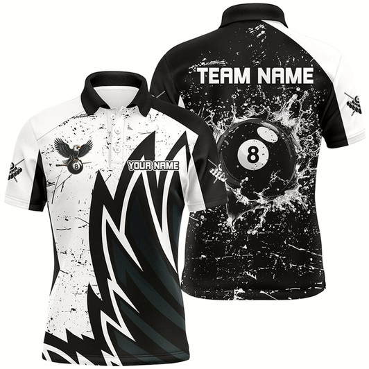 Goofygear Custom Grunge Black White 8 Ball Pool In Water Men Billiard Shirts Custom Unique Billiard Jersey Style 1