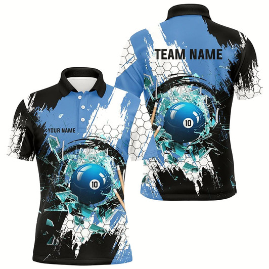 Goofygear Personalized Black Blue Break Glass 10 Ball Pool 3D Shirts For Men 10 Ball Billiards Jerseys Style 1