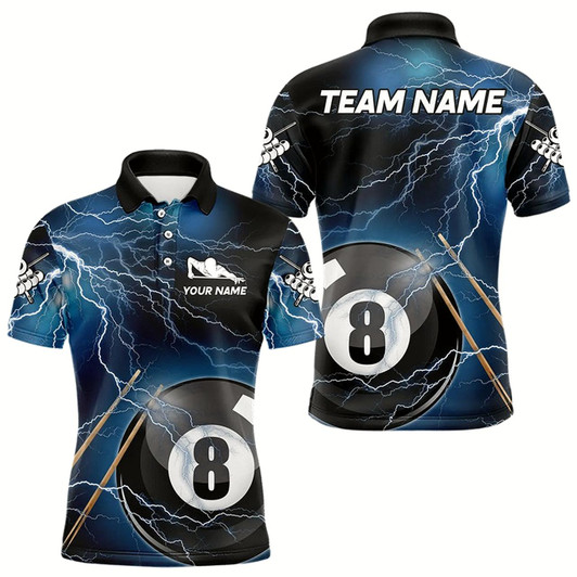 Goofygear Black And Blue Thunder Lightning Custom 8 Ball Pool Billiard Shirts For Men, Billiard Pool Jerseys Style 2