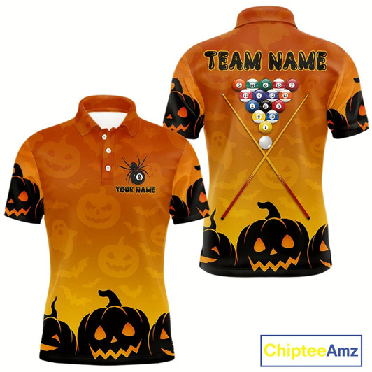 Goofygear Personalized Orange Black Funny Pumpkin Billiard Shirt For Men Custom Halloween Pool Team Jersey