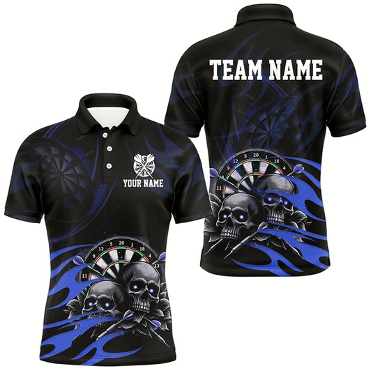Goofygear Funny Skull Blue Swirl Pattern Dart Shirts For Men Custom Dart Jerseys Dart Team Shirts Uniform
