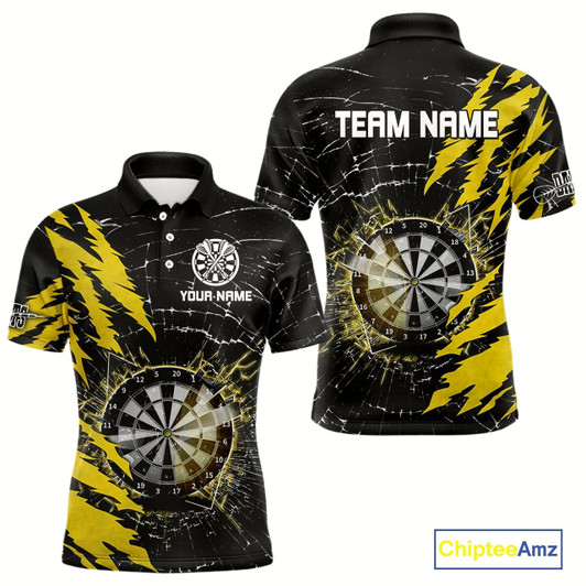 Goofygear Yellow Black Darts Board Break Glass Custom Dart Shirts For Men, Darts Team Shirts Dart Jersey