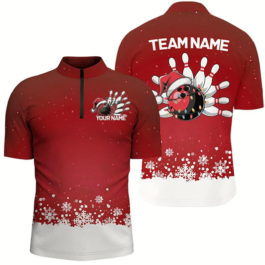 Goofygear Custom Christmas Bowling Shirts For Men, Team Bowling Uniform Bowling Outfits Red