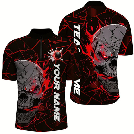 Goofygear Custom Red Flame Skull Bowling Shirts For Men, Halloween Bowling Team Outfits