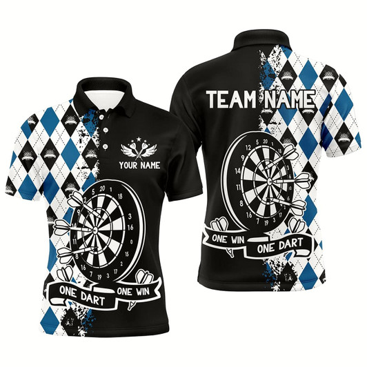 Goofygear One Dart One Win Custom Argyle Darts Shirts For Men, Funny Darts Team Shirts Best Dart Jerseys