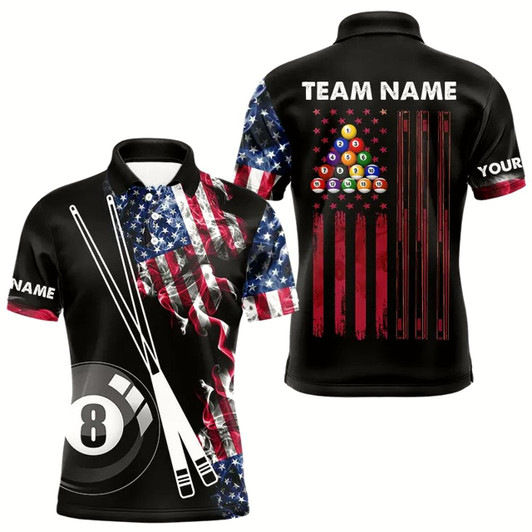 Goofygear Personalized Us Flag Smoke 8 Ball Pool Billiard Shirt For Men Custom Patriotic Billiard Team Jersey