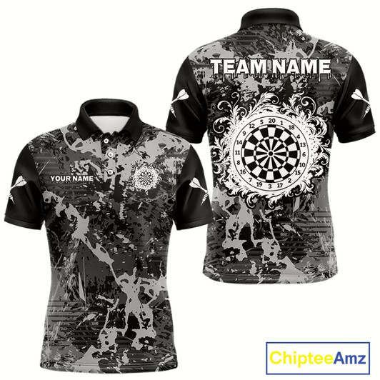Goofygear Men'S Custom Darts Shirt - Gothic Dartboard With Ink Splash & Baroque Pattern