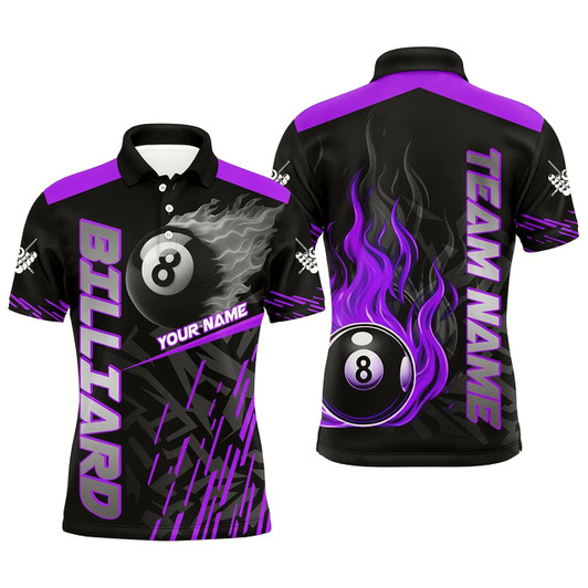 Goofygear Purple 8 Ball Pool Flame 3D Billiard Shirts For Men Billiard League Jersey Custom Pool Team Shirts