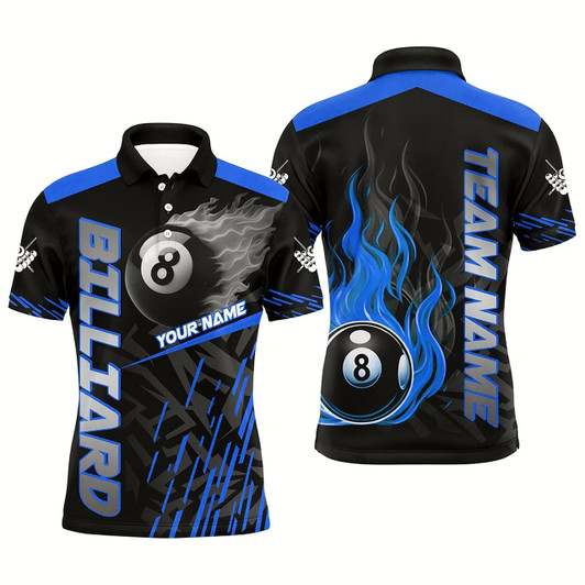 Goofygear Blue 8 Ball Pool Flame 3D Billiard Shirts For Men, Billiard League Jersey Custom Pool Team Shirts