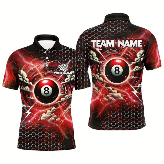 Goofygear Funny Storm Thunder 8 Ball Pool Custom Billiard Shirts For Men, 8 Ball Shirts Billiard Jersey Red