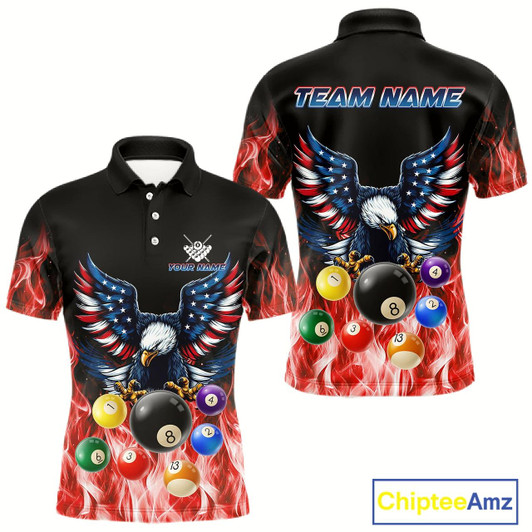 Goofygear Personalized American Flag Eagle Billiard Ball Pool Shirt For Men Custom Billiard Team JerseyRed