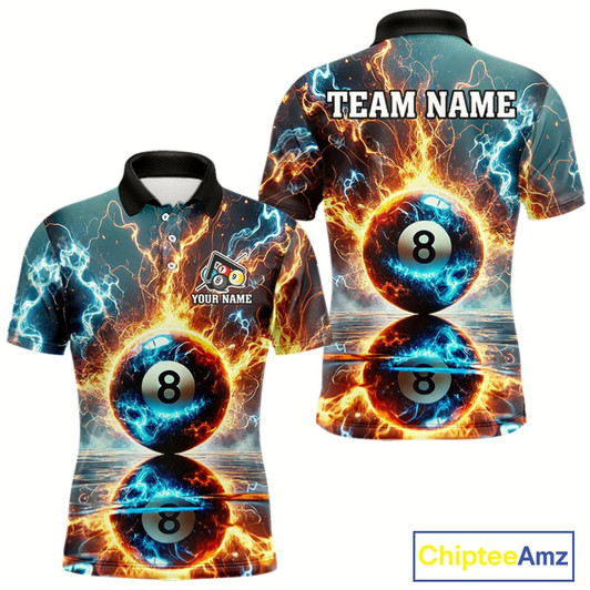 Goofygear Blue And Orange Strike Thunder Lightning 8 Ball Men Billiard Shirt Custom Pool Team Jersey