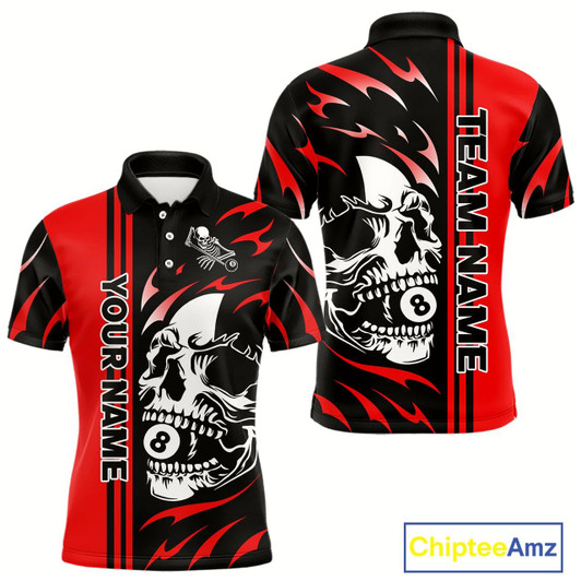 Goofygear Personalized Red 8 Ball Skull Billiard Shirt For Men Custom Pool Team Jersey, Billiard Outfit