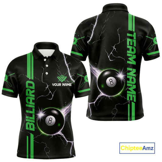 Goofygear Personalized Green 8 Ball Thunder Lightning Billiard Shirt For Men Custom Pool Team League Jersey