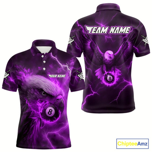 Goofygear Personalized Eagle Thunder Lightning Purple Billiard Shirt For Men Custom 8 Ball Pool Team Jersey