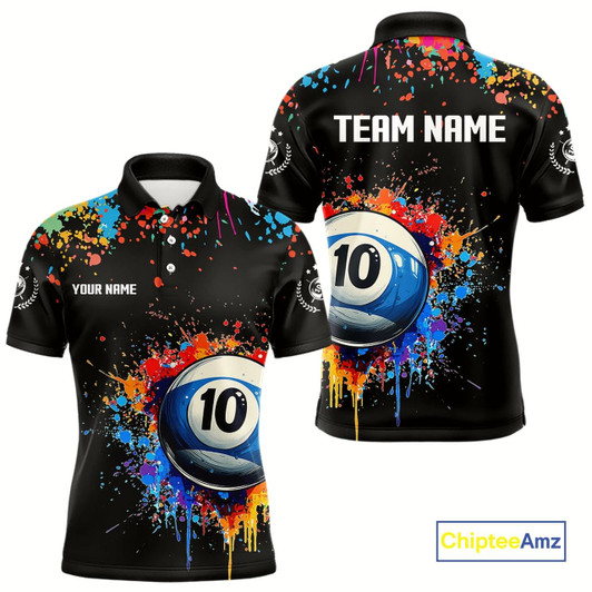 Goofygear Funny 10 Ball Pool Colorful Paint Splash Custom Billiard Shirt For Men, Billiard Team Jerseys Style 1