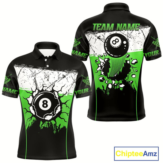 Goofygear Personalized Green Funny Break 8 Ball Grunge Billiard Shirt For Men Custom Pool Team Jersey