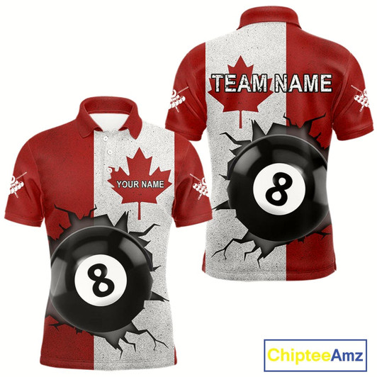 Goofygear Personalized Grunge Canada Flag Billiard Shirt For Men Custom Funny 8 Ball Pool Team Jersey
