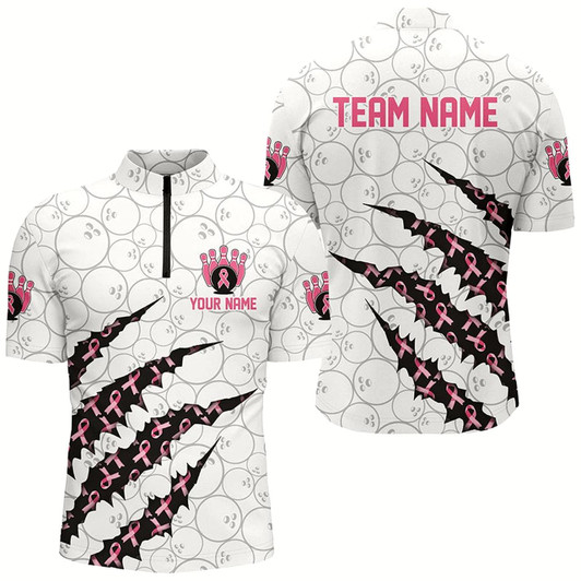Goofygear Custom Breast Cancer Pink Ribbon Bowling Shirts For Men, Breast Cancer Awareness Team Jersey Style 2