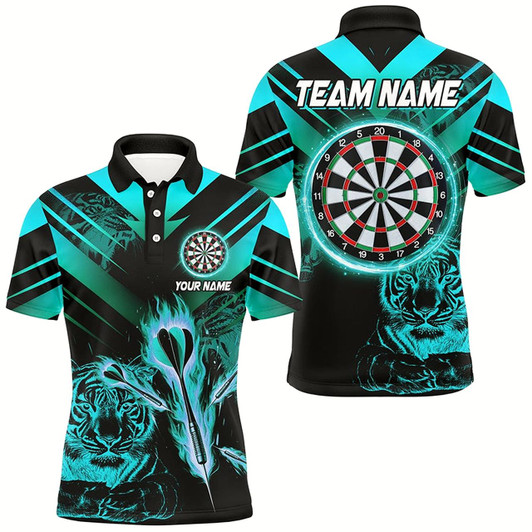 Goofygear Turquoise Arrow Fire Custom Tiger Darts Shirts For Men, Darts League Team Shirts Dart Jerseys