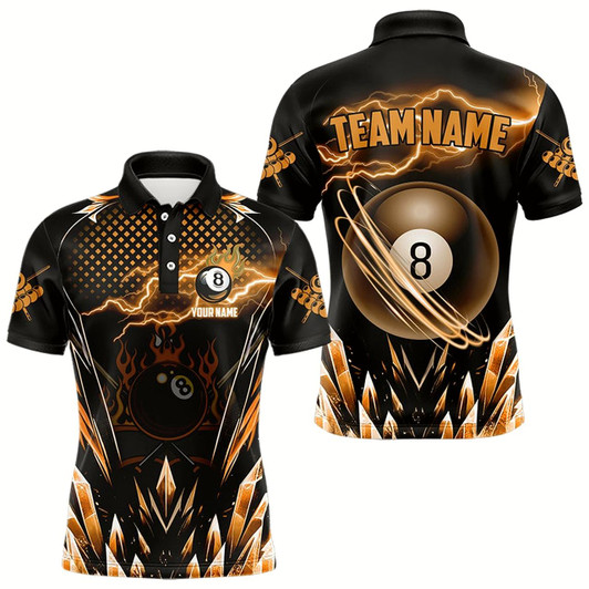Goofygear Personalized Orange Icy Lightning 8 Ball Pool Men Billiard Shirt Custom Billiard Team League Jersey