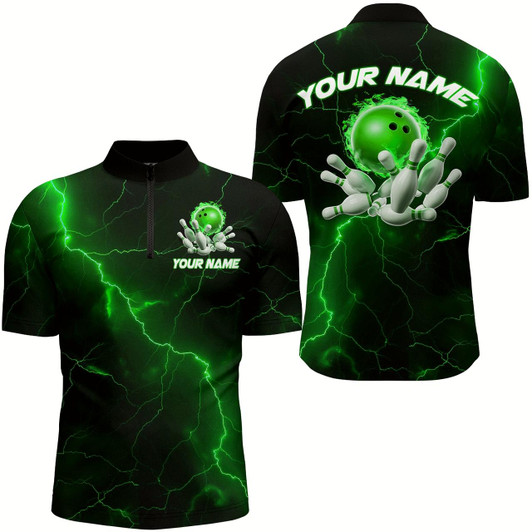 Goofygear Green Thunder Lightning Flame Bowling Ball Custom Bowling Team Shirts For Men Bowlers Style 2