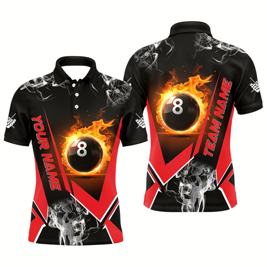 Goofygear Red Billiard Jersey Flame 8 Ball Pool Custom Billiard Shirts For Men Team League Billiard Uniform