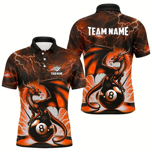 Goofygear Lightning Thunder Dragon Custom Orange 8 Ball Pool Shirts For Men, Billiard Team League Jerseys