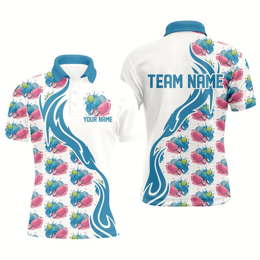 Goofygear Custom Watercolor Pickleball Shirts For Men, Blue And Pink Pickleball Outfit For Team Style 2