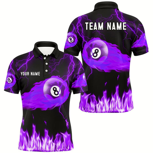 Goofygear Personalized Purple 8 Ball Flame Thunder Lightning Billiard Shirts For Men, Pool Team League Shirts