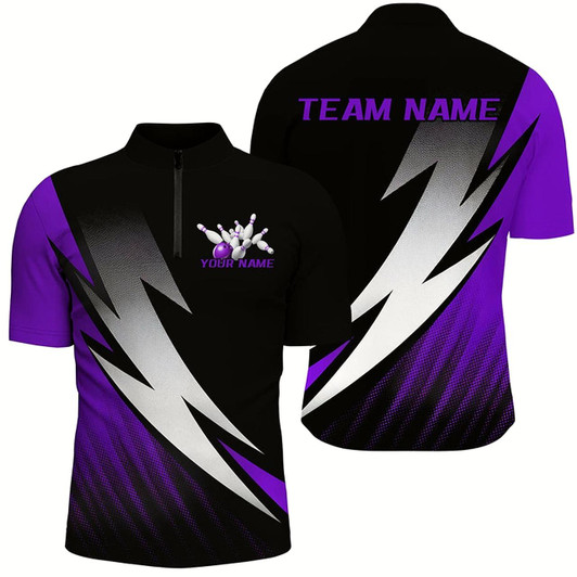 Goofygear Black And Purple Custom Bowling Jerseys, Bowling Team Shirts For Men Bowling Tournament Outfits
