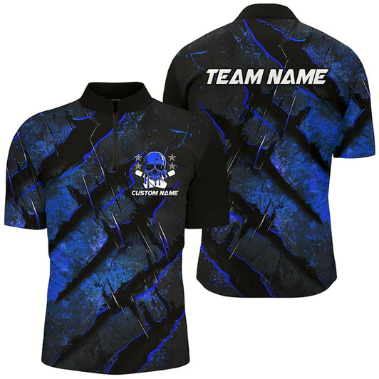 Goofygear Blue Claw Customize Team Bowling Shirts, Skull Bowling Jerseys For Men