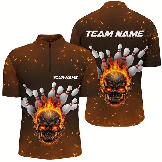 Goofygear Flame Skull Custom Bowling Shirts For Men, Skull Team Bowling Jersey Bowling Team Shirt Style 2