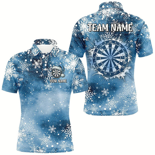 Goofygear Personalized Christmas Dart Jerseys For Men Custom Blue Snowflake Pattern Dart Team Shirts