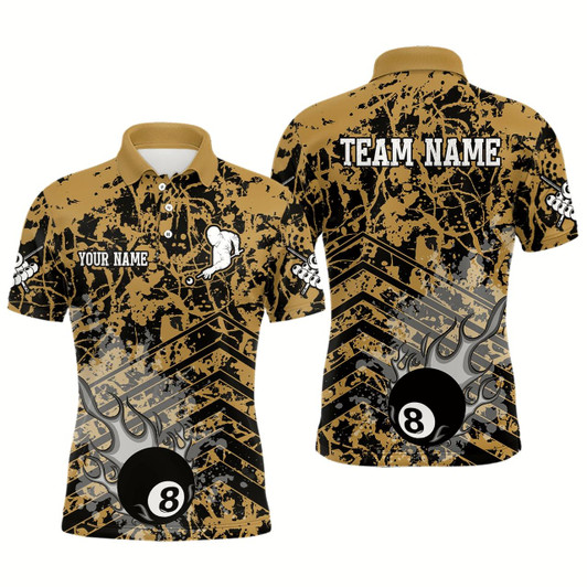 Goofygear Personalized Flame 8 Ball Custom Yellow Camo Abstract Billiard Shirt For Men, Pool Billiard Jerseys Style 1