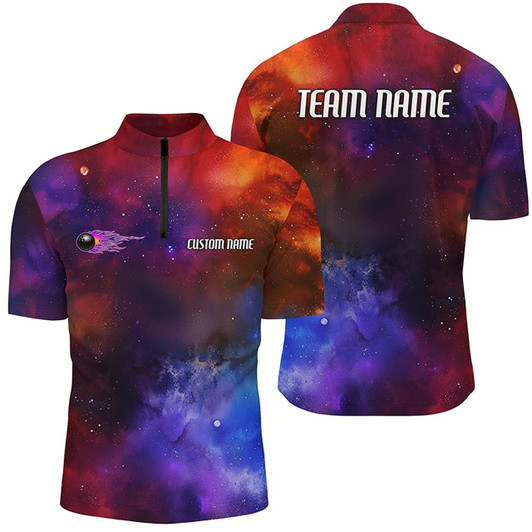 Goofygear Galaxy Bowling Shirts For Men , Custom Name Flame Bowling Ball Team Jerseys Style 1