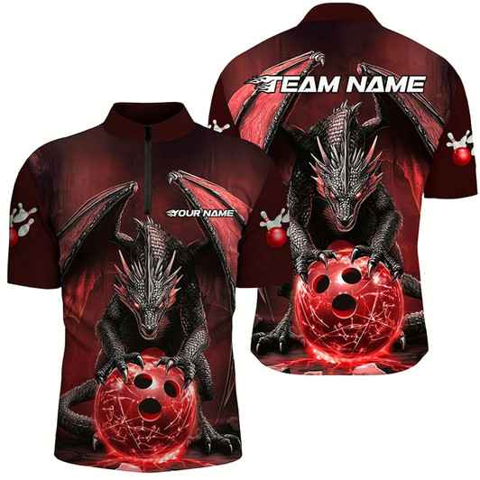 Goofygear Custom Red Dragon Bowling Team Shirts For Men, Bowling Tournament Bowler Uniform Outfits