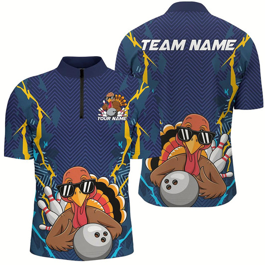 Goofygear Custom Funny Turkey Bowling Team Shirts For Men, Thanksgiving Bowling Uniform Bowler Outfit Style 2